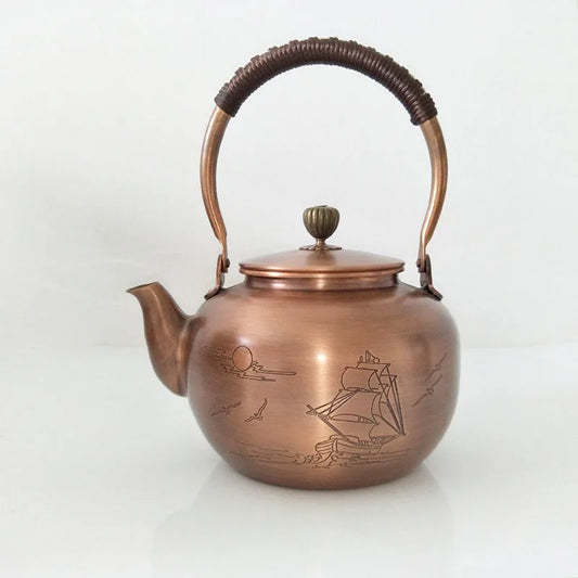 Handmade Teapot Small Tea Kettle Vintage Copper Chinese Teapot Metal Coffee Pot Set with Braided Handle Water Jug Kongfu Tea Set