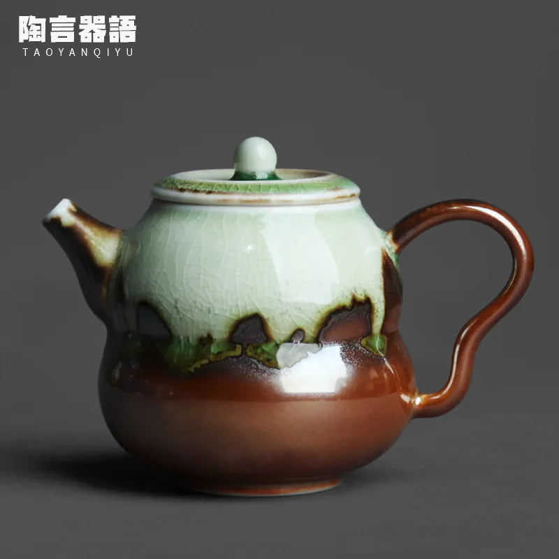 Handmade Vintage Stoneware Teapot Personalized Kung Fu Tea Ceremony Qingshui Firewood Fire Trace Flow Glaze Fuman Small Teapot