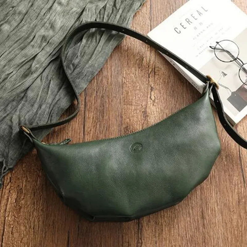 Handmade leather croissant 2023 new fashion trend cowhide single shoulder crossbody bag