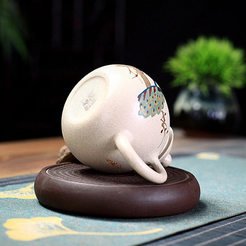 Handpainted Peacock Dragon Egg Teapot Yixing Purple Clay Tea Pot Raw Ore White Mud Ball Hole Filter Kettle Zisha Tea Set 220ml