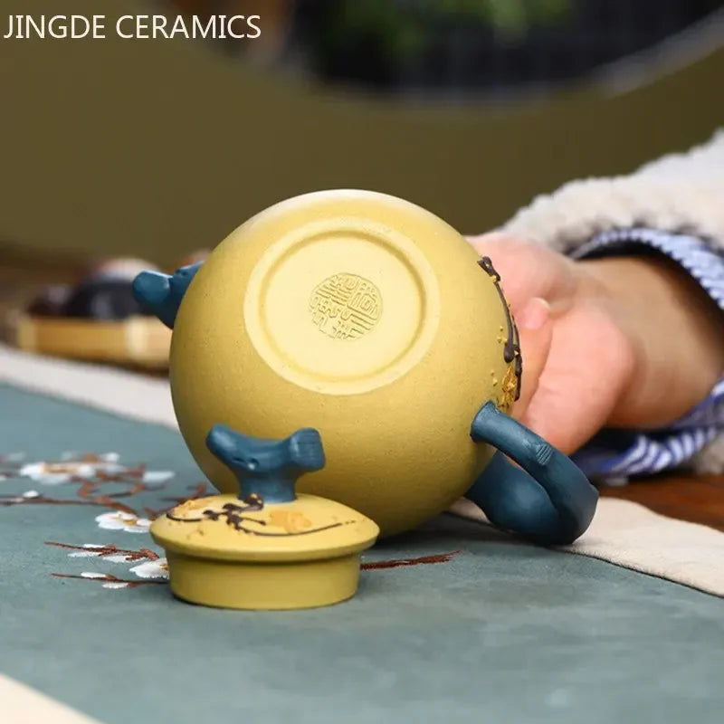 Handpainted Plum Blossom Dragon Egg Teapot Yixing Purple Clay Tea Pot Raw Ore Section Mud Filter Kettle Zisha Tea Set 260ml