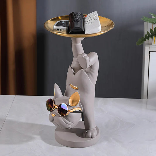 Handstand Dog Statue Decorative Storage Tray French Bulldog Home Decor Table Ornaments Animal Figurine for Room Desk Decoration