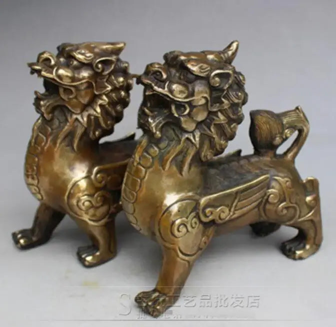 Handwork Fengshui Pixiu Brass Exorcism Chinese Oriental Old Kirin Statue