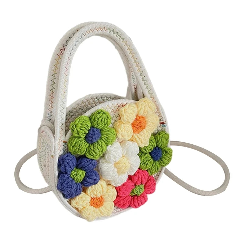 Handwoven Shoulder Bag Floral Crossbody Purse Small Beach Party Purse for Women