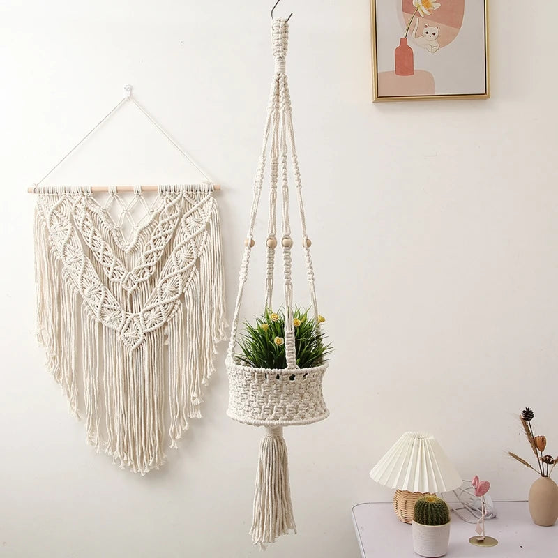 Hanging Plant Handmade Macrame Plant Hanger Flower Pot Planter Hanger Wall Decor Courtyard Garden Hanging Planter Hanging Basket