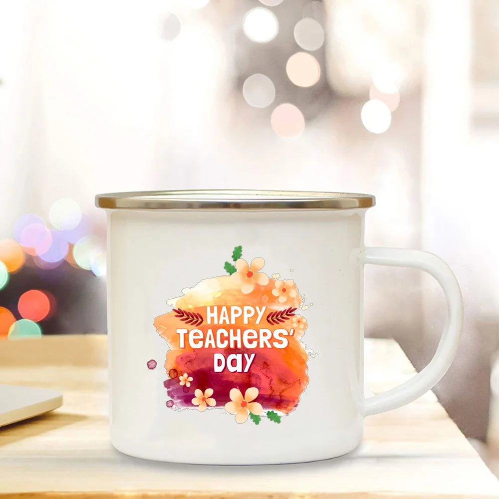 Happy Teacher's Day Enamel Mugs Handle Cups Drink Juice Coffee Dessert Tea Milk Mugs Bonfire Party Best Gifts for Teacher