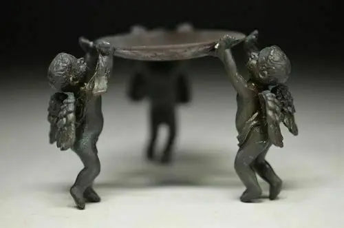 EXQUISITE LOVELY CHINESE OLD HAND CARVING PURE COPPER ANGEL CANDLESTICK