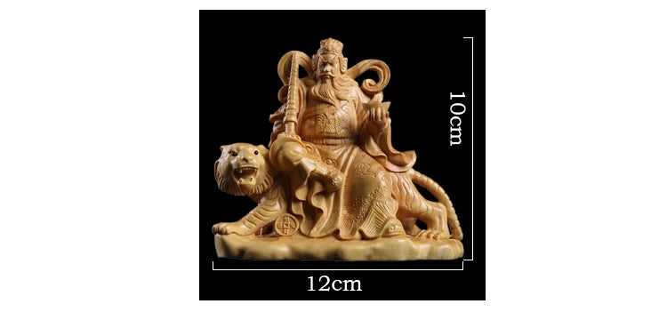 Boxwood 12cm Zhao Gongming Sculpture Wood Taoist God of Wealth Statue Lucky Home Decor