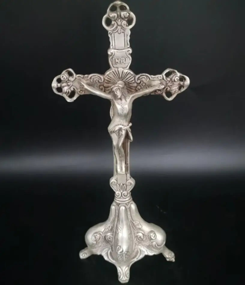 China White copper Jesus cross crafts statue