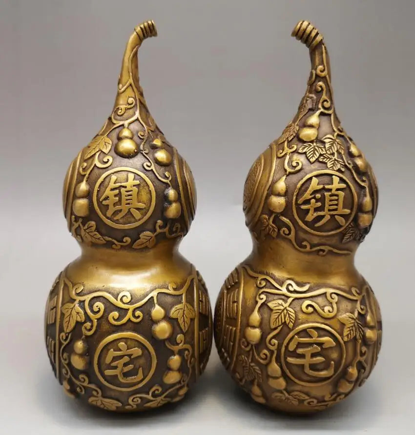 China brass archaize Lucky gourd crafts statue A pair