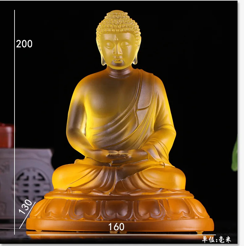 20CM Coloured glaze Tathagata Ornaments Bhagavate Sakyamuni Buddhist temple enshrines Buddha statues Home monastery