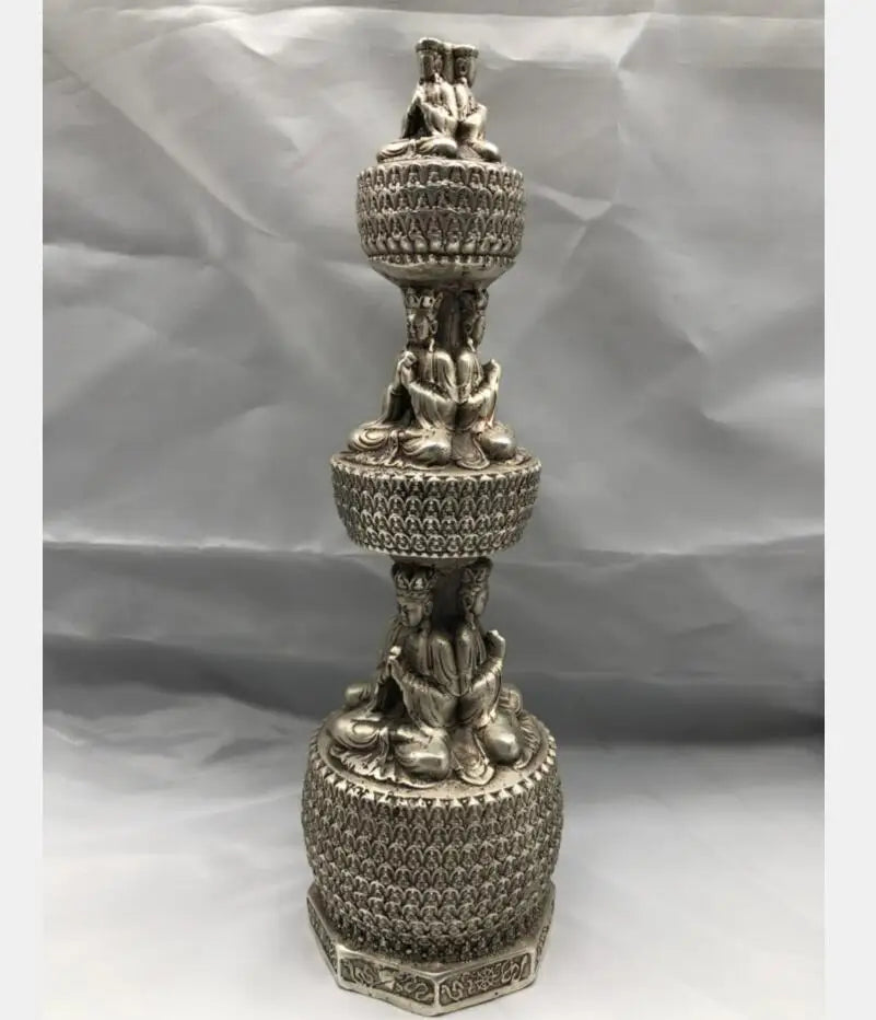 Chinese White copper Buddhist pagoda crafts statue