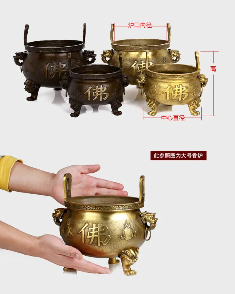 Jishanyuan Buddha-word stove pure copper incense burner Buddhism fitting buddhist supplies Amitabha bibcock tripod round tripod