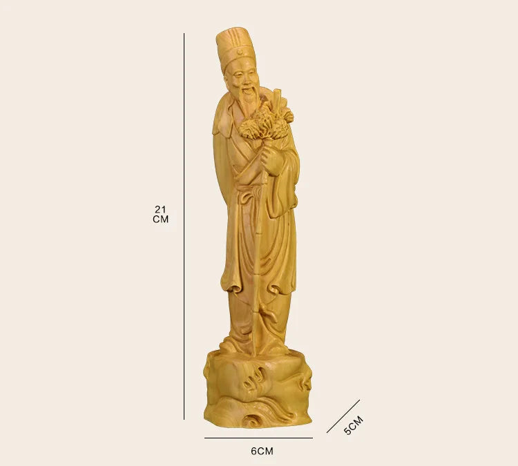 Boxwood 21cm Highly Skilled Doctor Li Shizhen Sculpture Solid Wood Figure Elder Statue Chinese Medicine Saint Home Decor