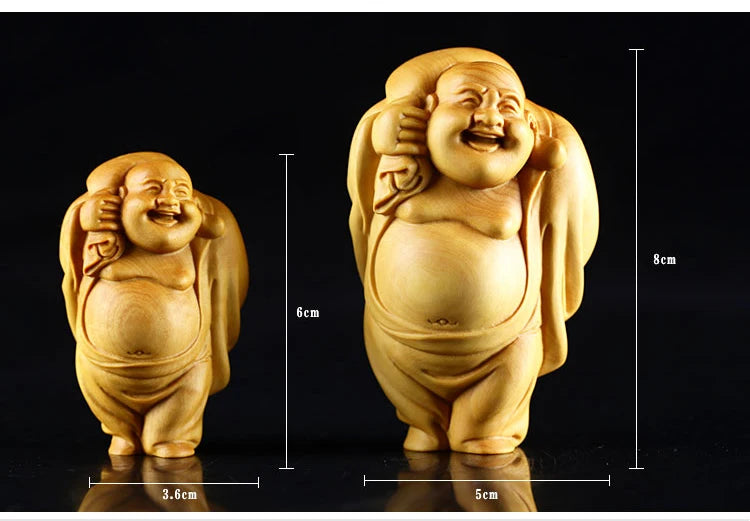 Boxwood 6cm 8cm Maitreya Sculpture Wood Laughing Buddha Statue Metteyya Pendant Home Decor