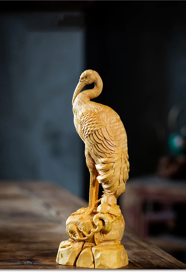 XS092-20CM Hand Carved Wood Carving Figurine Small Animal Statue Home Decor -Longevity Mascot Sculpture Folk Crafts