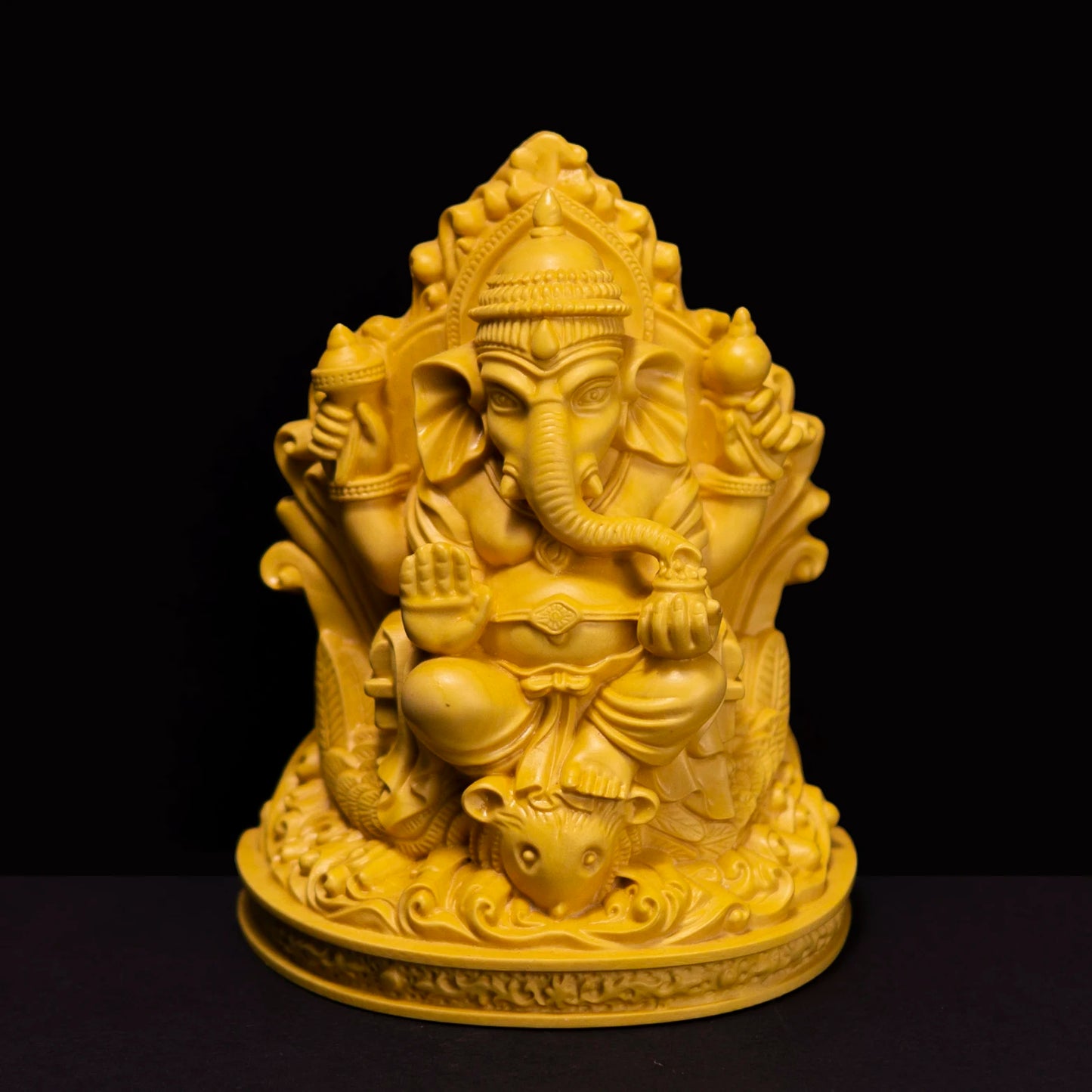 Elephant Carved Boxwood, God Ganesha, Lucky Decorations, God of Wealth, 5 Sitting Car Decoration