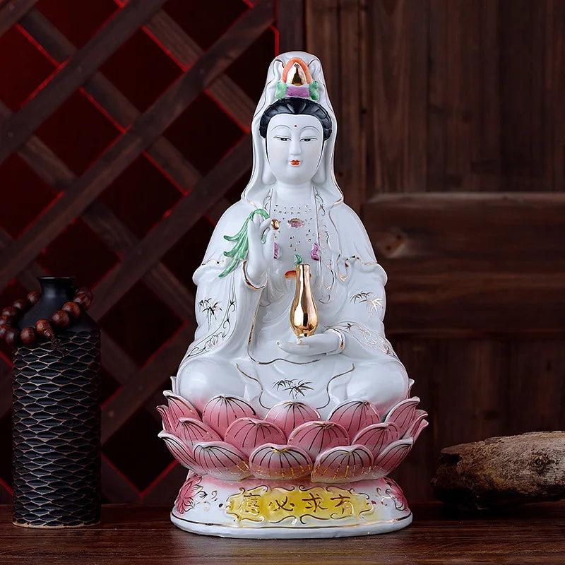 Manufacturers wholesale 10~20-inch gold-painted Buddha Guanyin Bodhisattva Guanyin Buddha craft ceramic Buddha ornaments