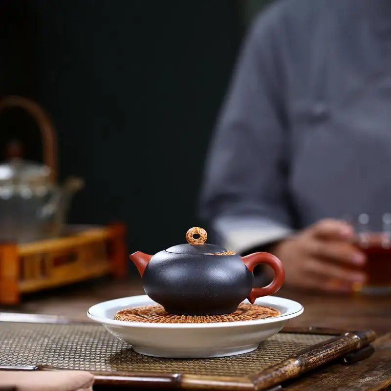 Black Mud Master Hand-painted Little Moon Shadow Zisha Teapot, Yixing Handmade Pot, Kung-Fu Teaware, Purple Clay Drinkware, Puer