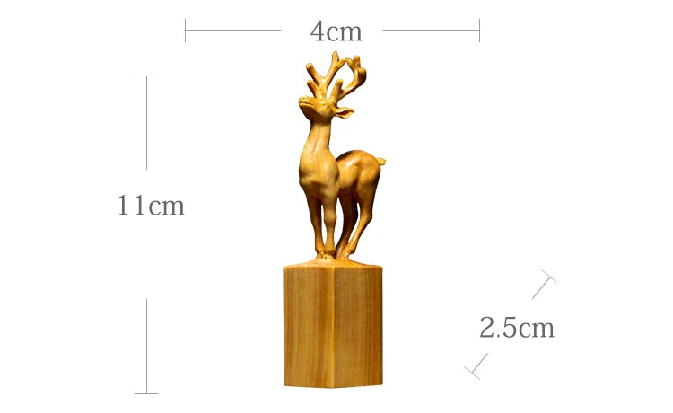 Boxwood 11CM Elk Sculpture Deer Seal Stamp Lucky Animal Wood Statue Feng Shui Office Stationery Home Decor