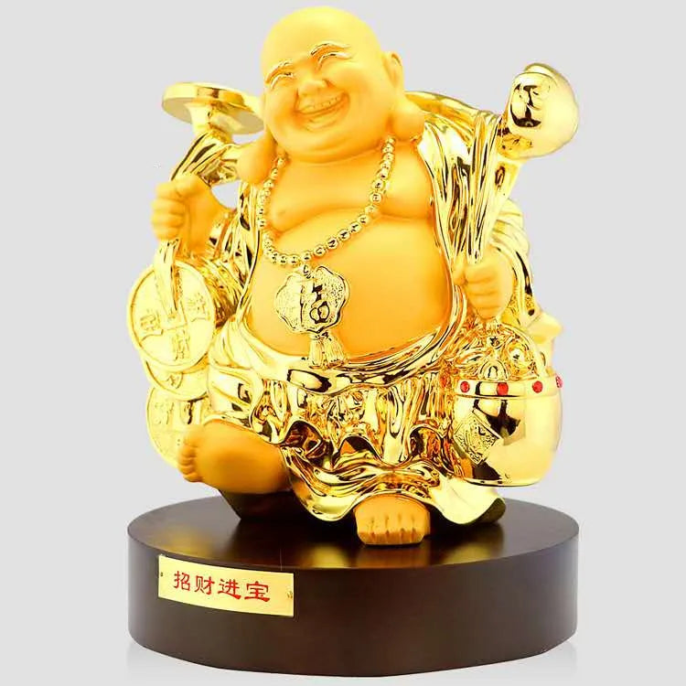 New placer gold belly laughing Buddha feng shui smiling Buddha 32cm statues Maitreya arts crafts home decoration statue Buddha