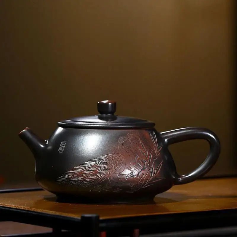 Stone Scoop Pot, Zisha Teapot, Yixing Handmade Pot, Kung-Fu Teaware, Purple Clay Drinkware for Puer Green and Black