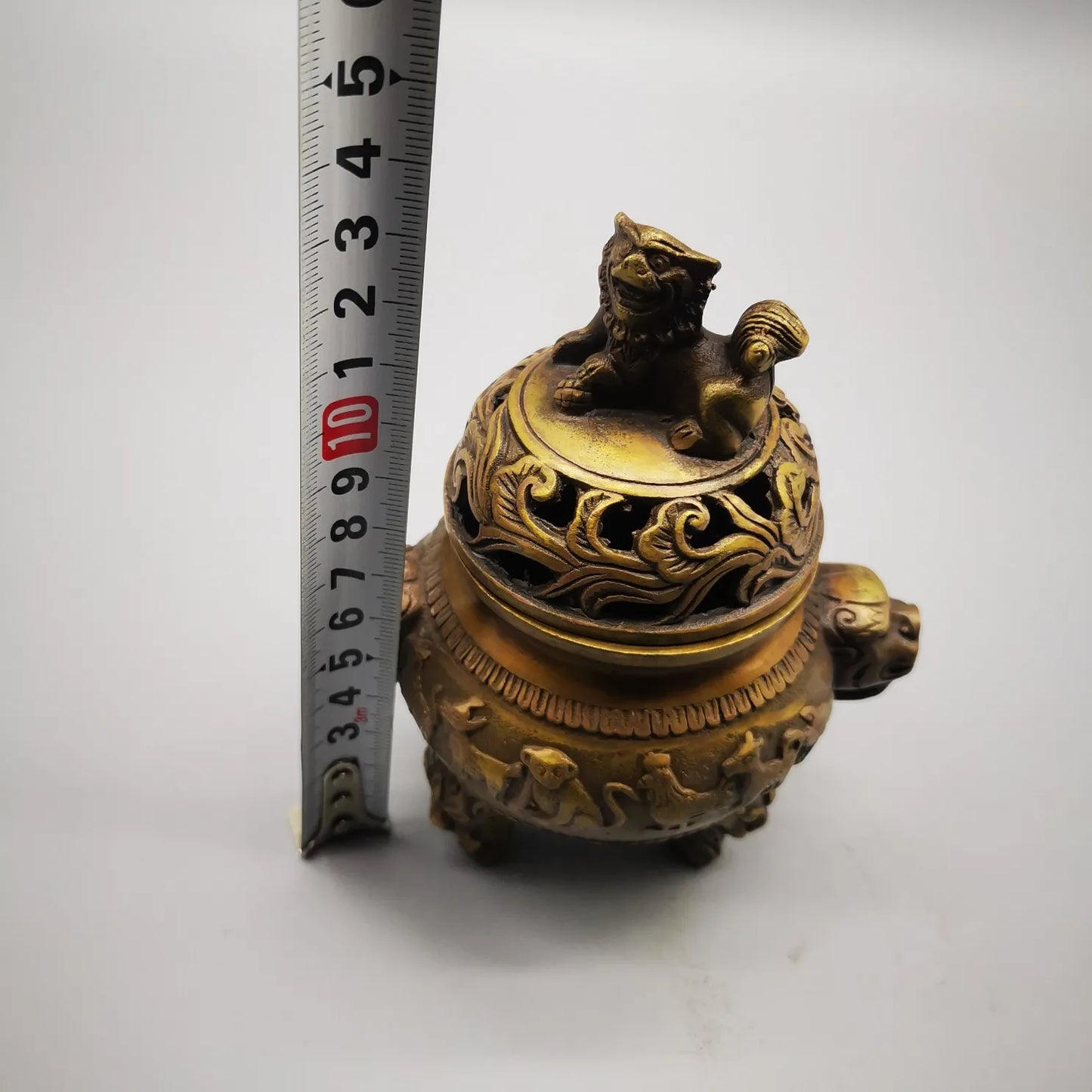 Old Chinese Pure Brass 12 Zodiac Lion Beast Incense Burner Censer Antique Statue