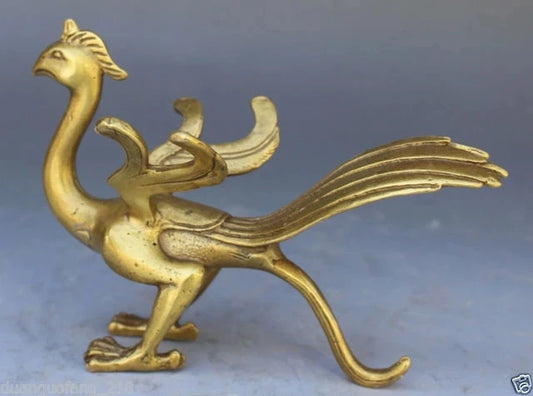 Healing Chinese Bronze Copper Fengshui God Animal Beast phoenix Exorcise evil Statue Garden Decoration 100% real Brass Bronze 25