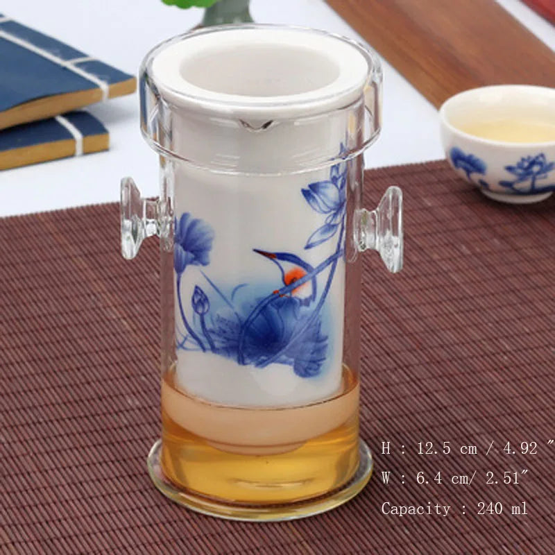 Heat-Resistant Glass Tea Set with Cup, Chinese Kung Fu Flower, Ceramic Teapot with Filter Kettle, 240ml