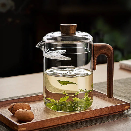 Heat - Resistant Green Tea Glass Teapot with Crescent Scented Tea Filter Wooden Hanle Brewing Tea Maker Glass Pot Teaware