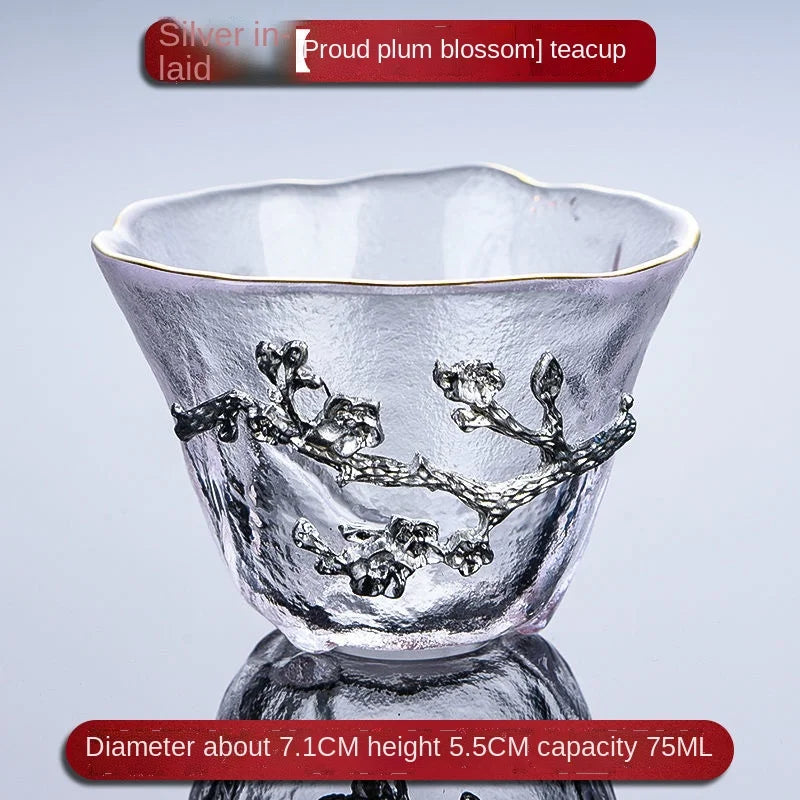 Heat-resistant Glass Teacup Inlaid with Silver Tea Cup Chinese Kung Fu Tea Set Thickened Master Cup Outline In Gold Tea Bowl