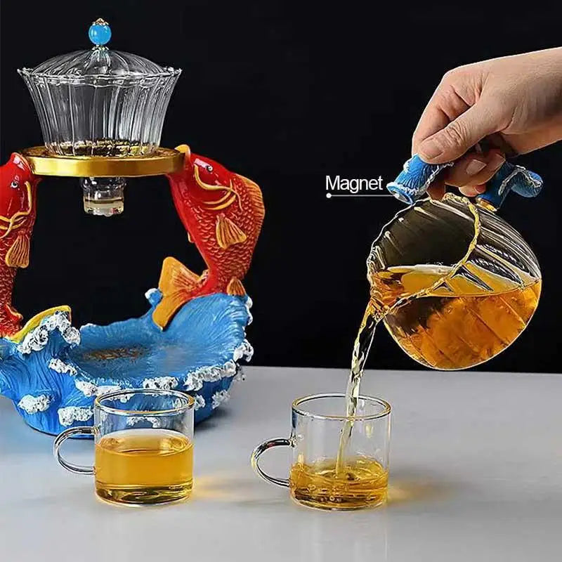 Heat-resistant Kungfu Tea Set Heater Magnetic Water Diversion Rotating Cover Bowl Lazy Semi-Automatic Fish Glass Teapot