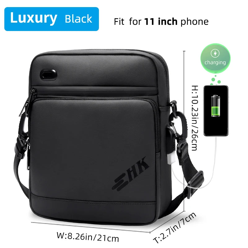 Heroic Knight Men Handbag High Quality Shoulder Bag Waterproof USB Oxford Crossbody Bag Casual Anti-theft Shoulder Sling Bag