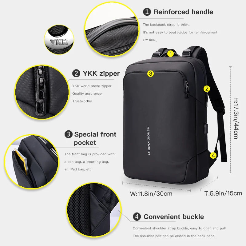 Heroic Knight New Man Travel Backpack Multifunctional Waterproof 15.6inch Laptop Bag Large Capacity Bag for Men Business Pack