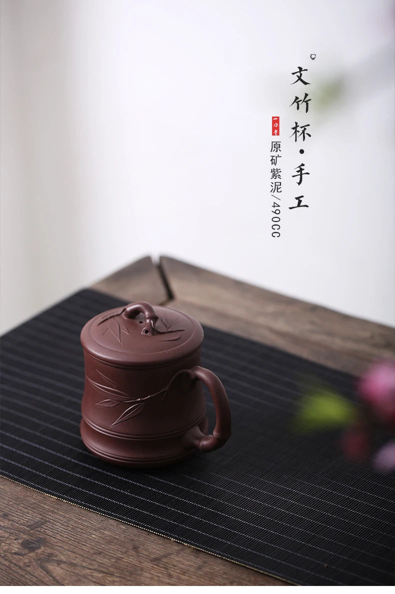 Yixing purple sand cup kung fu tea cup with cover cup pure handmade glass tank filter asparagus tea cup