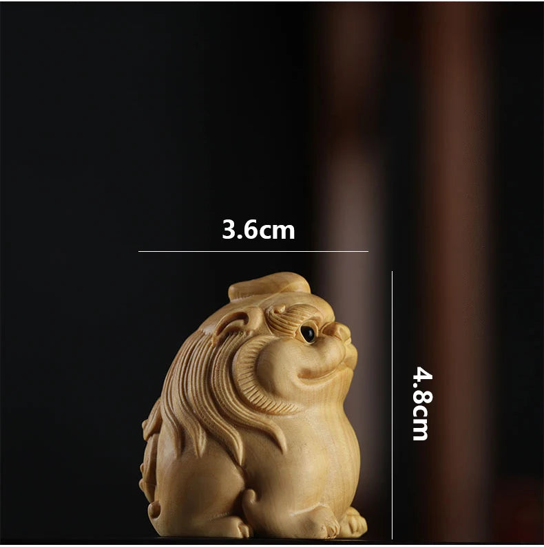Boxwood 4.5cm Pixiu Sculpture Chinese Beast God Animal Statue Unicorn Feng Shui Lucky Home Decor