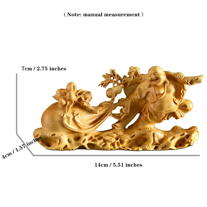 Solid wood cloth bag smiling Buddha statue modern art sculpture, Home Decoration God of Wealth Smiley Buddha Statue souvenir