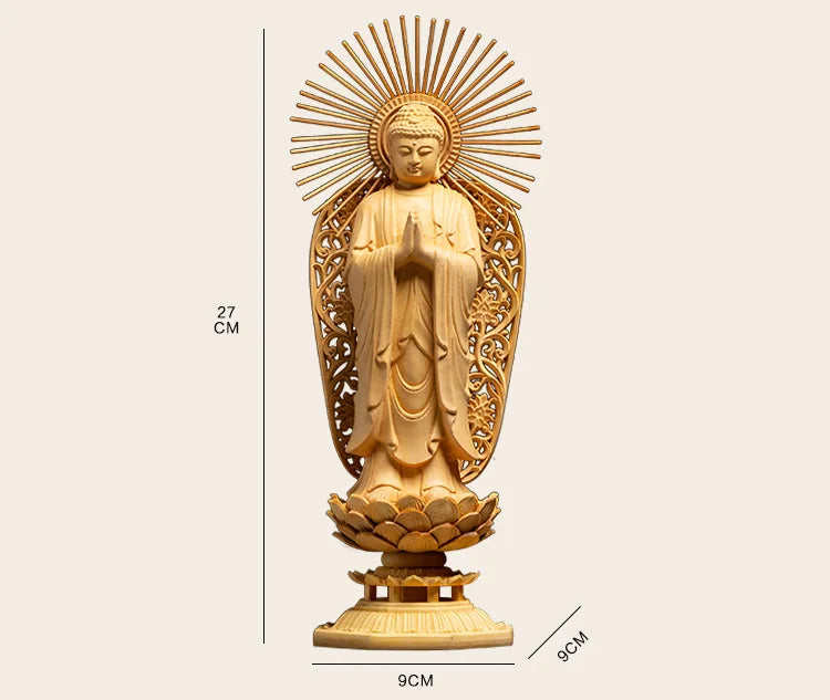 Boxwood 27cm Three Buddha Sculpture wood Carvings Guanyin Shakyamuni Ksitigarbha Statue Home Decor