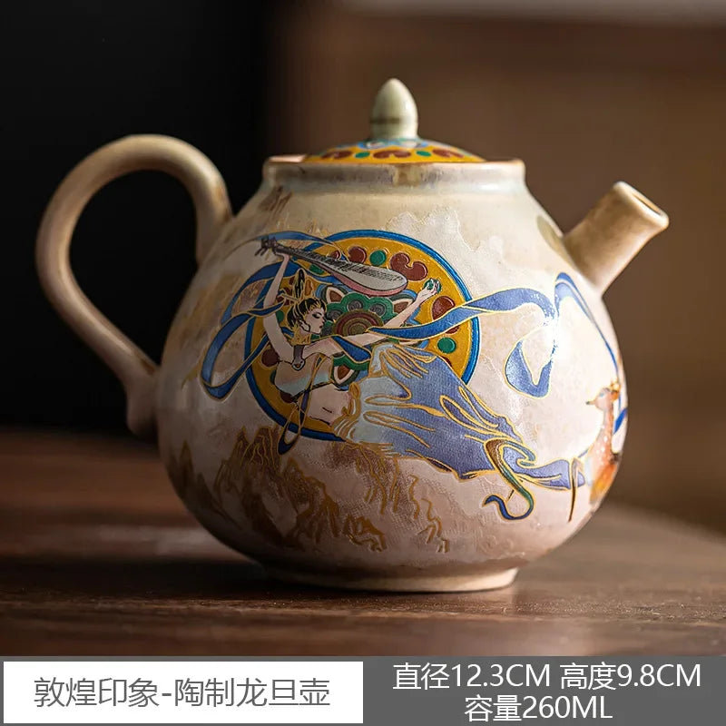 High Grade Pottery Teapots Chinese Retro Elegant Gongfu Tea Pot Tea Infuser Home Teaware Ceramic Tea Kettle Set