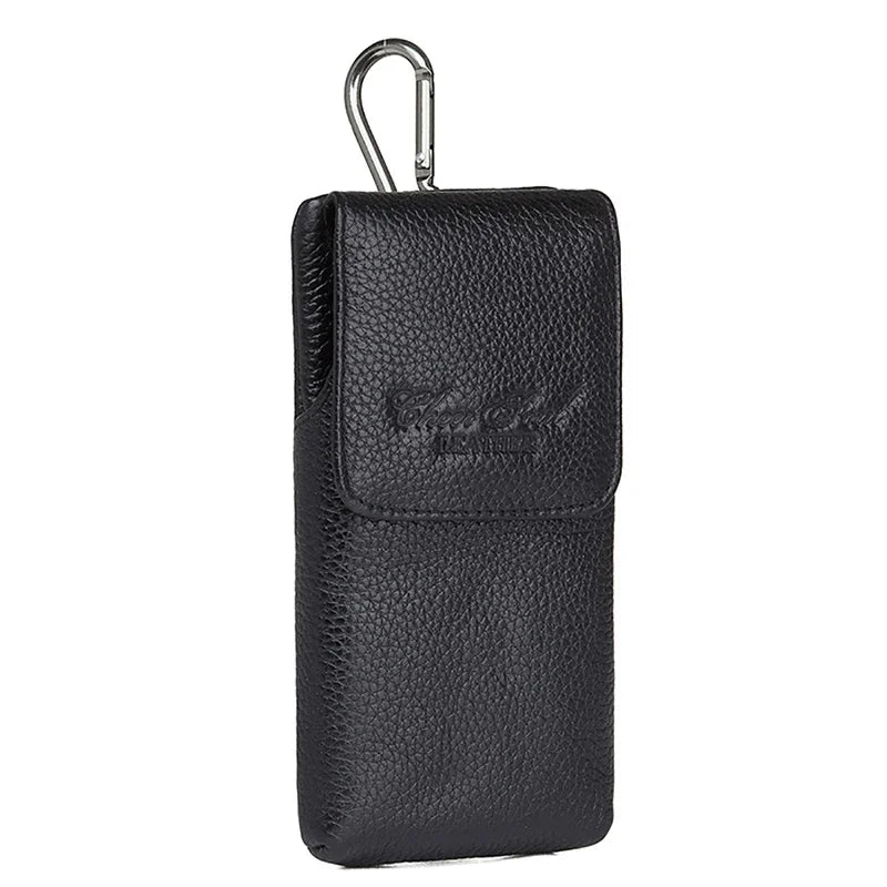 High Quality Cowhide Waist Bags Loop Skin Belt Fanny Pack Male Casual Hook 5-6'' Genuine Leather Men Mobile/Cell Phone Case Bag