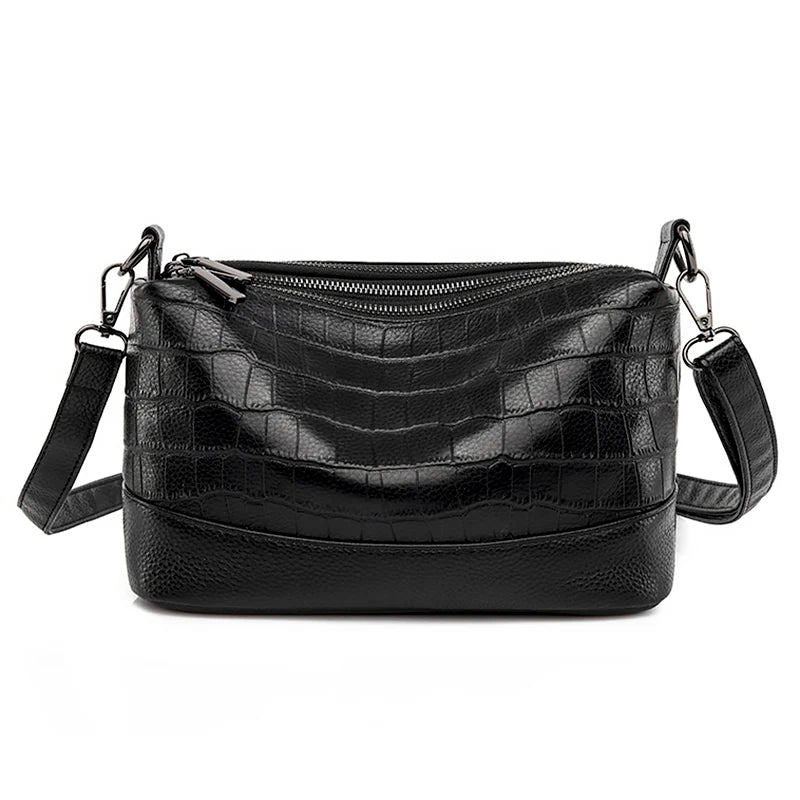 High Quality Crocod Pattern Genuine Leather Shoulder Crossbody Bag for Women 2023 Designer 3 Layers Cowhide Handbags Women's bag