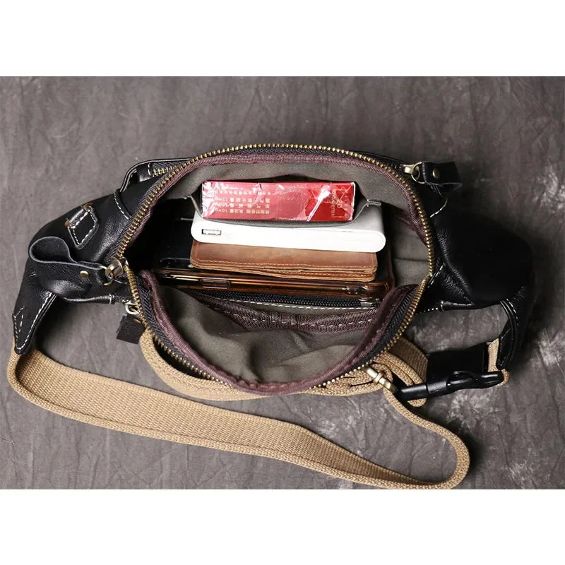 High Quality Fanny for Men Genuine Leather Fashion Party Sling Shoulder Bag Male Travel Black Waist Packs