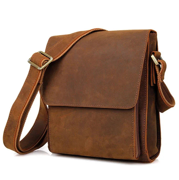 High Quality Flap Crazy Horse Shoulder Men Genuine Crossbody Bag Male Real Leather Travel Handbag Totes