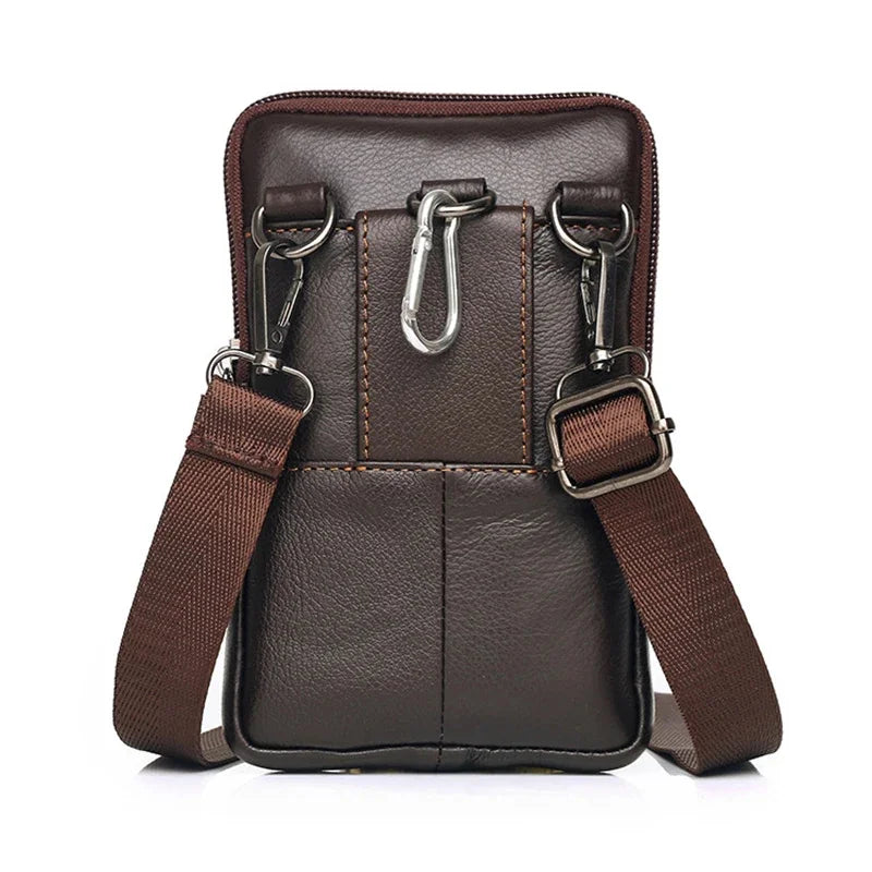 High Quality Genuine Leather Cell/Mobile Phone Case Cover Mini Belt Hook Messenger Male Retro Men Cross body Waist Pack Bag