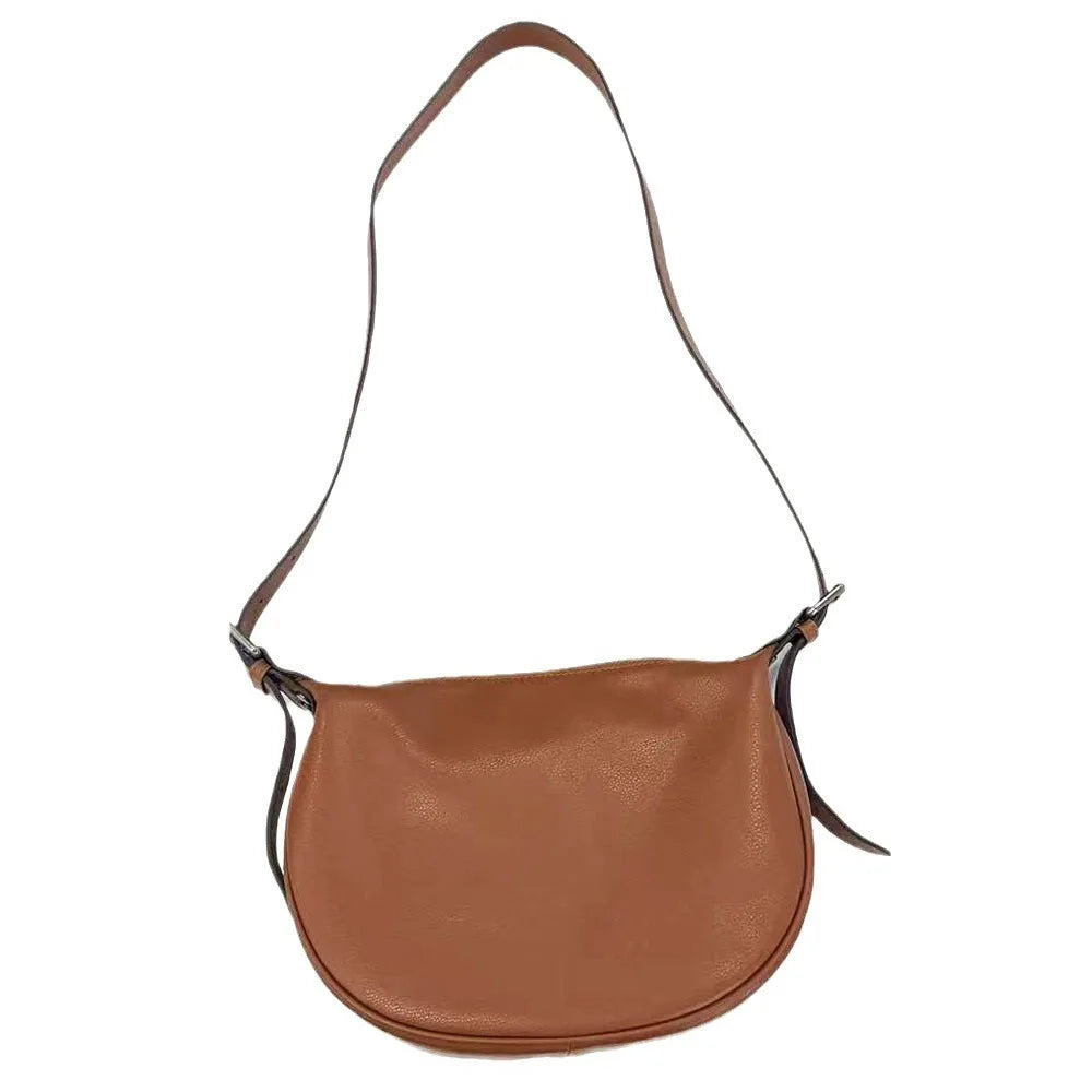 High Quality Genuine Leather Crossbody Saddle Bag Fashion Commuter All-match Solid Shoulder Bags Large Capacity Zipper Handbags