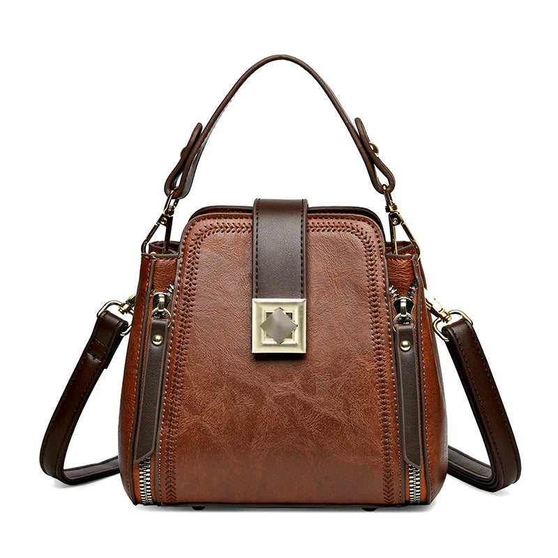High Quality Leather Handbags Purses Women's Bag 2024 Luxury Brand Shoulder Crossbody Sac Lady Messenger Many Zippers Small Tote