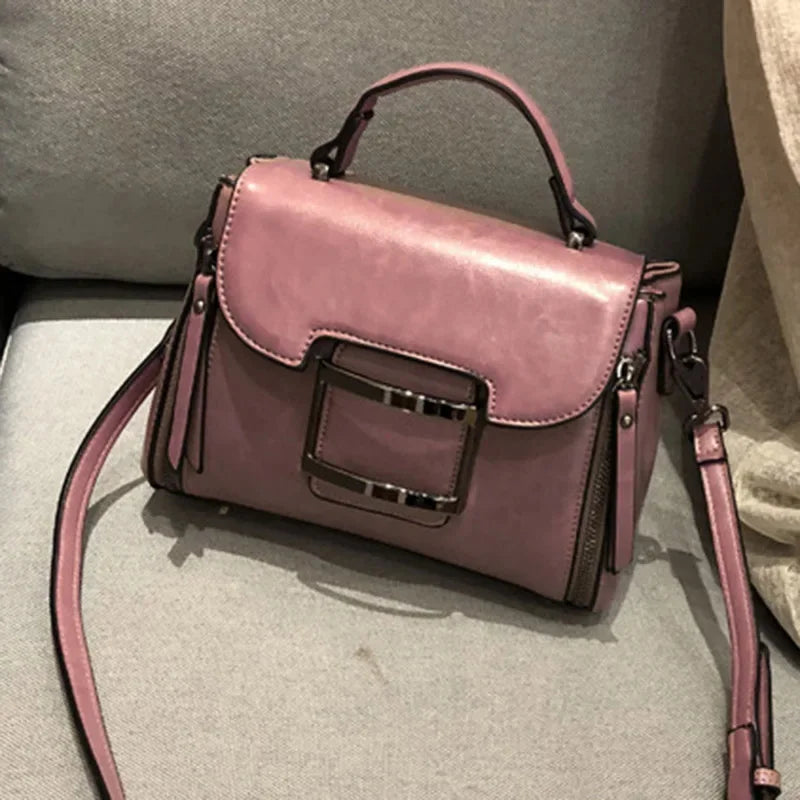 High Quality Oil Wax Cowhide Top Handle Bag Crossbody Tote Handbag Simple Fashion Genuine Leather Women Shoulder Messenger Bags