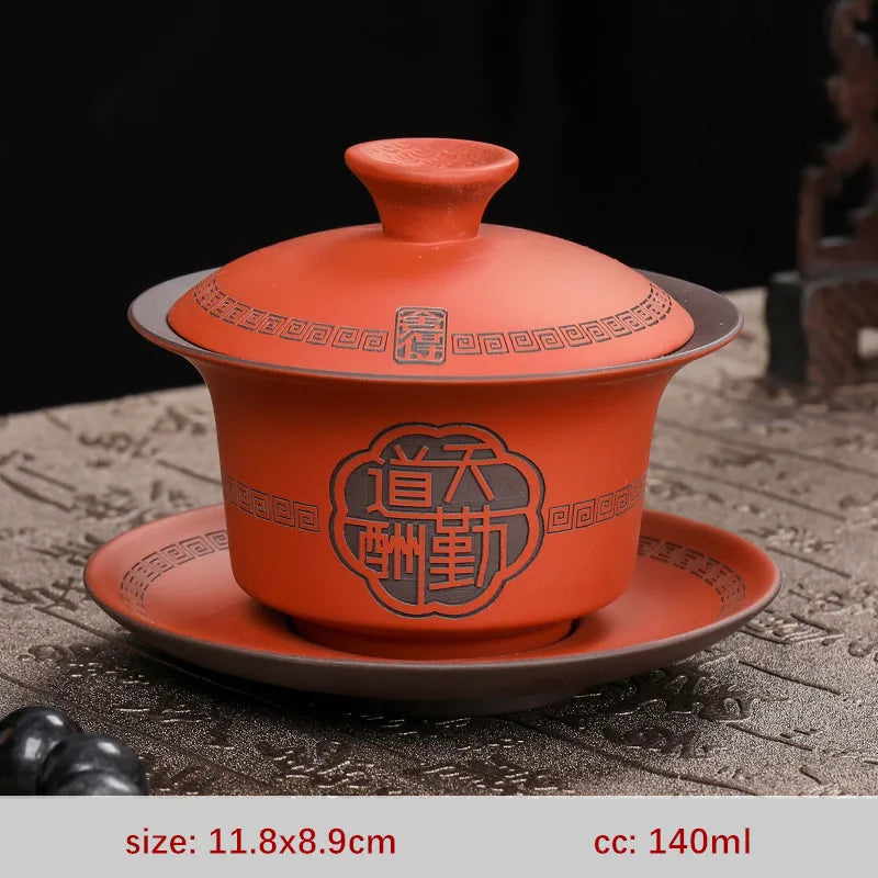 High Quality Purple Clay Gaiwan Teaset Handmade Portable Tea Maker Chinese Tradition Tea Bowl Teaware Teacup and Saucer Set