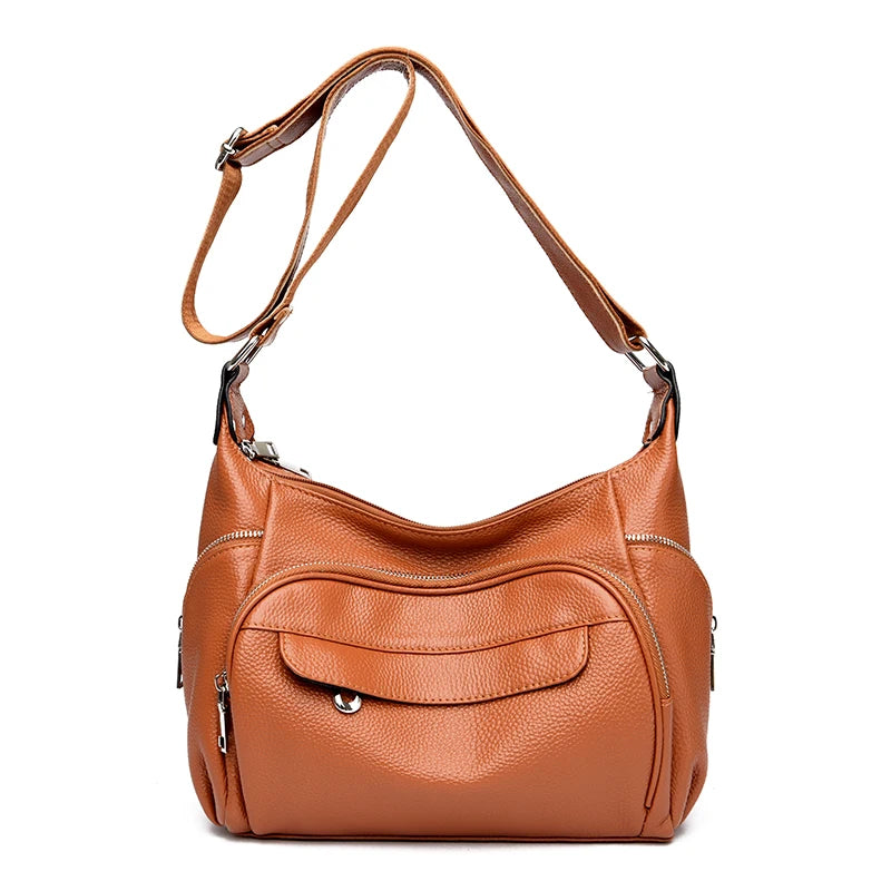 High Quality Soft Genuine Leather Shoulder Crossbody Bags for Women 2023 Luxury Cowhide Large Handbags Ladies Messenger Tote Sac