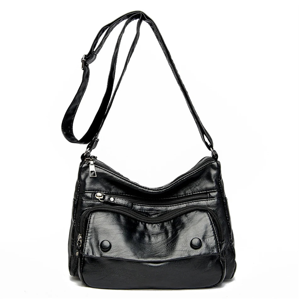High Quality Soft PU Leather Crossbody Bag Vintage Many Pockets Messenger Bag for Women 2022 Casual Shoulder Handbags and Purses